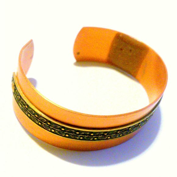 Vintage Copper Cuff Bracelet with Leaf Embossed Center - Picture 2 of 4